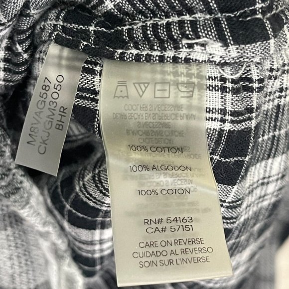 Calvin Klein Long Sleeve Button Up Collared Shirt Black & White Checkered Plaid - Picture 4 of 8